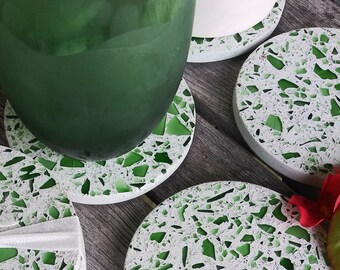 Coasters Terrazzo Concrete /& Aqua Blend Recycled GlassSet of 4