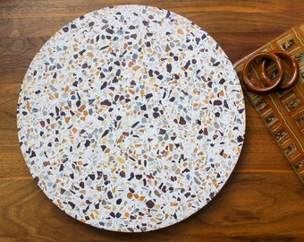 QUICK SHIP ** Large Round Terrazzo Tray **  12" Serving Tray, Earth Tone Beauty, Gorgeous!