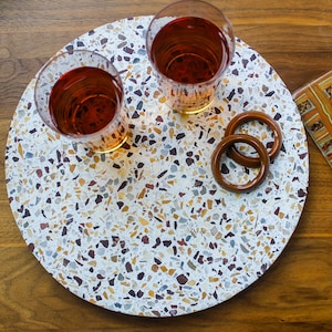 Large Round Terrazzo Tray, Size or Material Options, 12 OR 14" Serving Tray, Retro Kitchen Beauty ** Free Shipping **