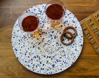 Large Round Terrazzo Tray, Size or Material Options, 12 OR 14" Serving Tray, Retro Kitchen Beauty ** Free Shipping **