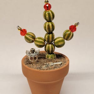 Miniature Beaded Saguaro Cactus in Terracotta Pot