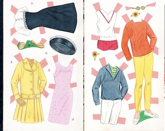 14 pieces of original gouache Skipper & Skooter illustration art, 1960ies fashion