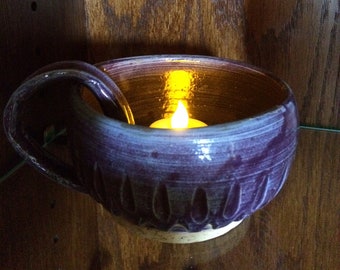 Handmade Grape Purple Ceramic Cup Tea Light Candle Holder