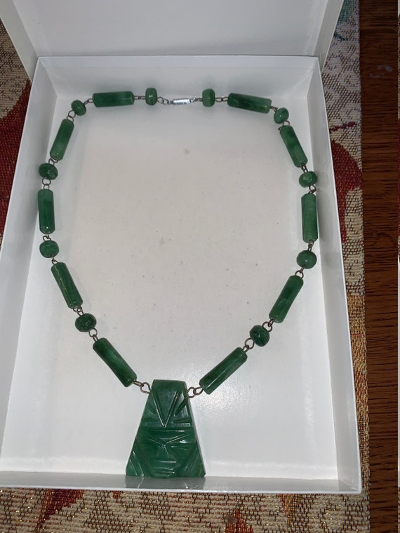 Vintage Estate Hand Carved Jade Necklace from the 