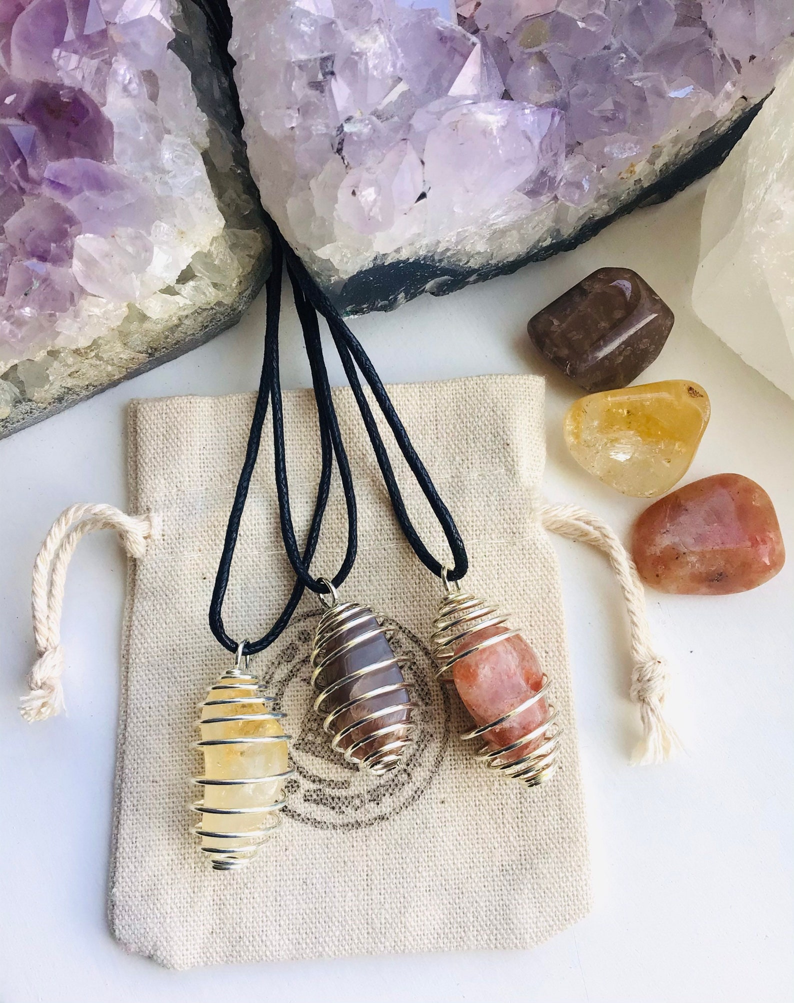 Crystal Cage Necklace Wrapped Crystal Necklace Etsy