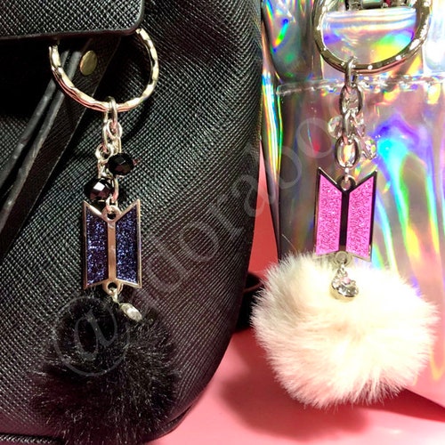 BTS Logo Bag Charm Mini Pom Keychain Etsy