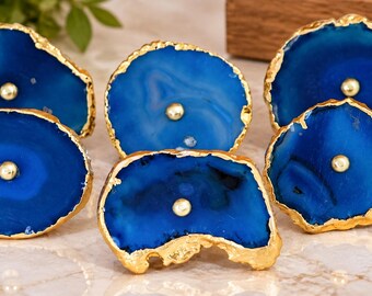 Blue Agate Knobs With Electroplated Hand Made Blue Agate Stone Knob Natural Knob Kitchen Cabinet Knobs Drawer Knobs Dresser Knob Set Of 4