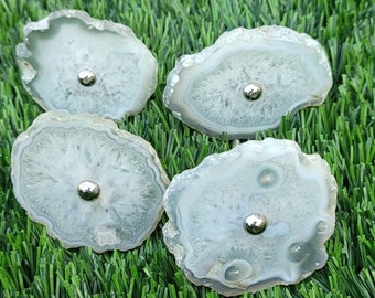 Perillas de piedra blanca de ágata Cajón de cristal natural tira Agate Manijas de fantasía Perillas decorativas con borde natural