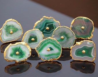 Green Agate Knobs With Electroplated - Agate Stone Knobs - Natural Green Knobs - Kitchen Cabinet Knobs - Cupboard Nobs - Cabinet Pulls