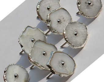 White Agate Knobs With Electroplated, White Agate Stone Knob, Unique Cabinet Knobs, Natural Door Knob, Drawer Pull Ups With Accessories