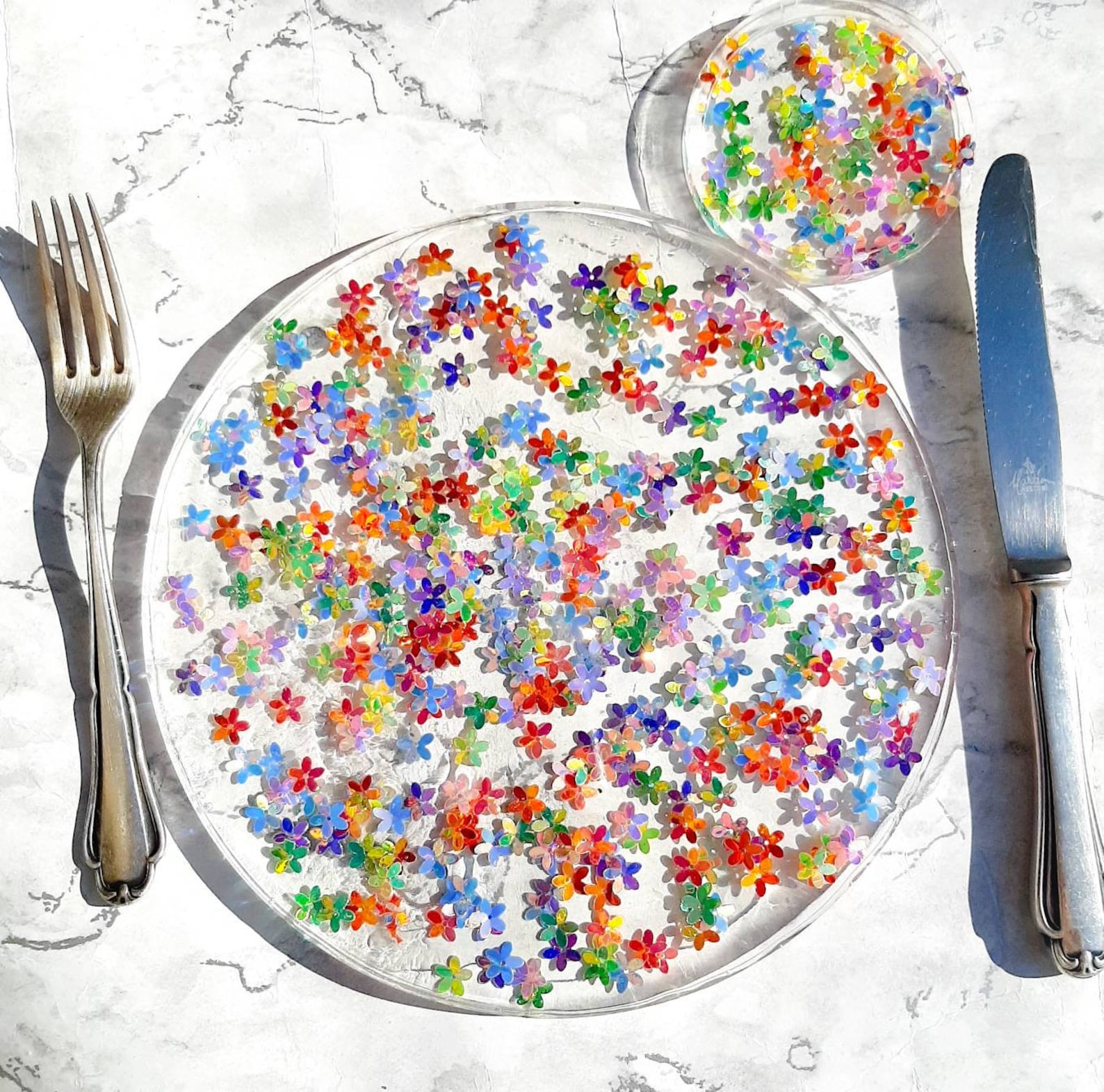 Placemats Sparkly Flower Confetti Resin Placemats Coasters Etsy UK