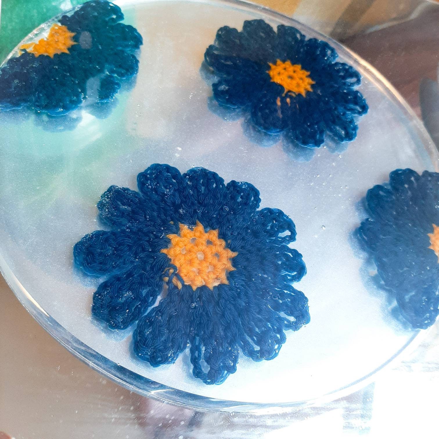 Daisy Placemat Coaster Crochet Floral Daisy Resin Housewarming Etsy UK