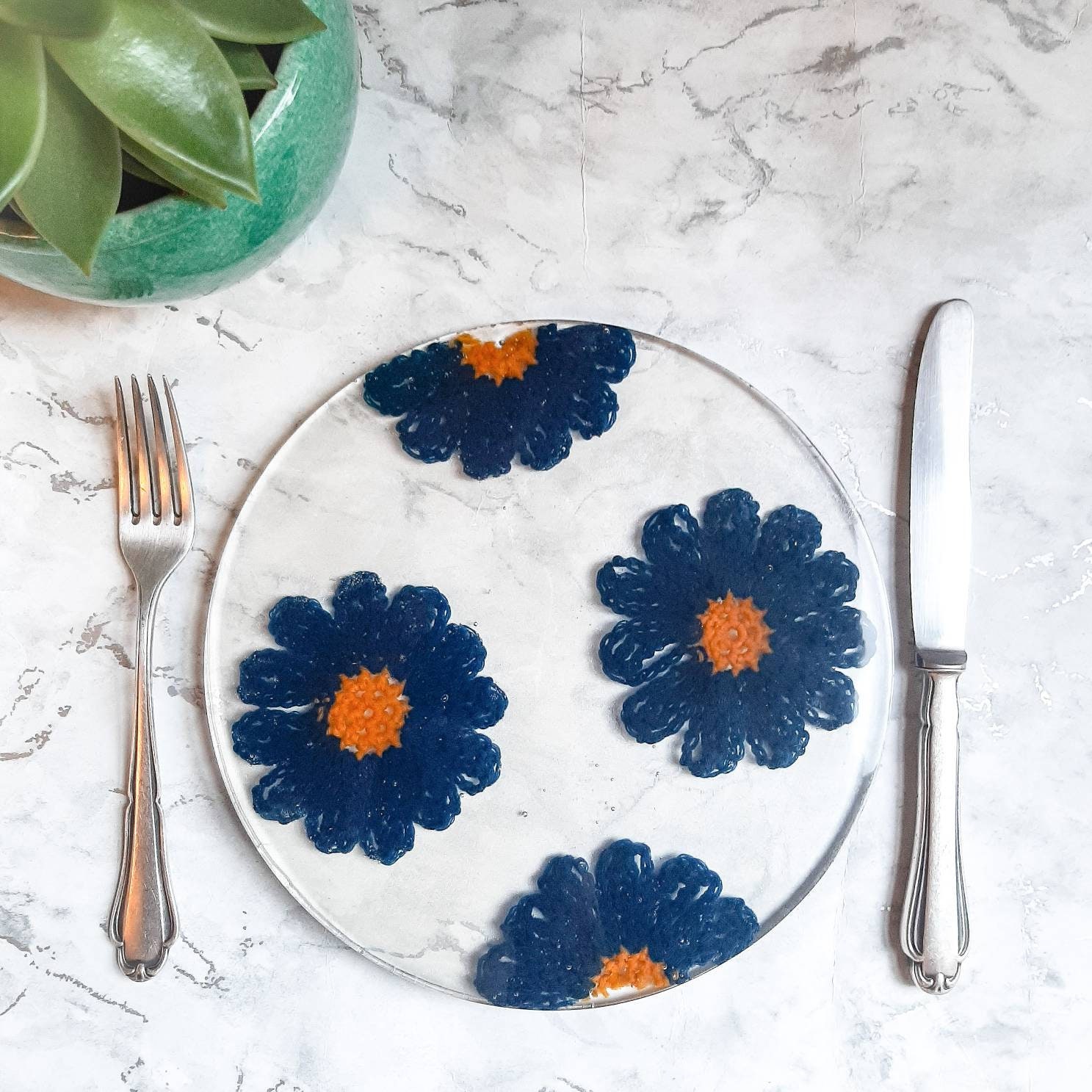 Daisy Placemat Coaster Crochet Floral Daisy Resin Housewarming Etsy UK