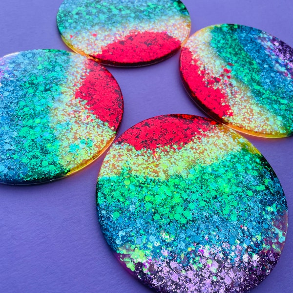 Rainbow sparkly glitter coaster • housewarming gift • table setting • bar mat • colourful homeware • home gifts