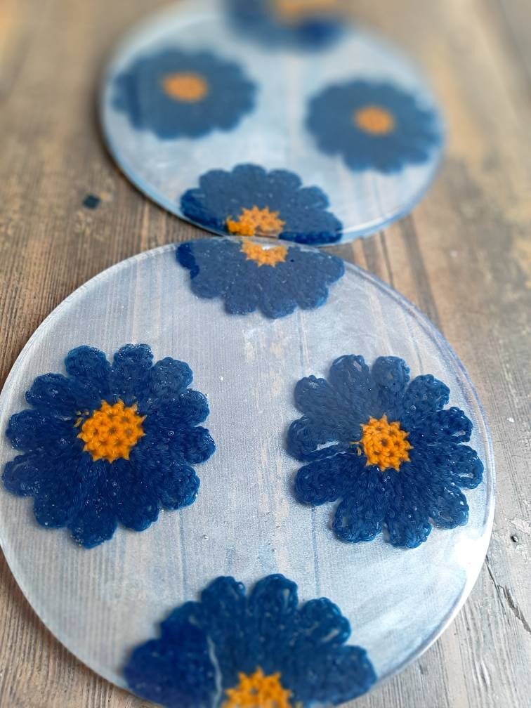Daisy Placemat Coaster Crochet Floral Daisy Resin Housewarming Etsy UK