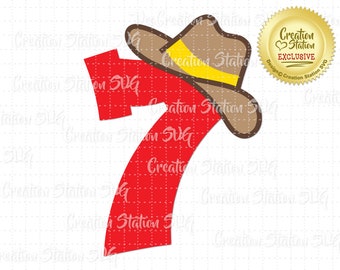 SVG 7 Cowboy Number seven seventh 7th Birthday hat Cut File for HTV Vinyl and Paper Scrapbooking png, eps, dxf, vector