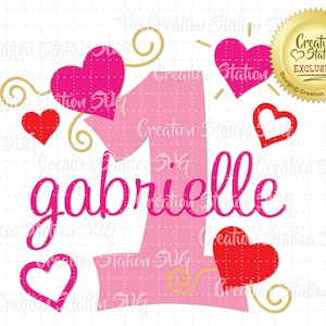 SVG 1 Heart Number primeiro arquivo de corte SVG de primeiro aniversário para álbum de recortes de vinil e papel HTV png, eps, dxf, vetor