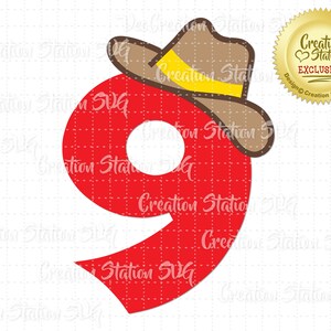 SVG 9 Cowboy Numéro neuf neuvième 9e anniversaire chapeau Cut File pour HTV Vinyl et Paper Scrapbooking png, eps, dxf, vecteur