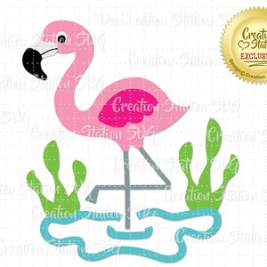 SVG Flamingo Tropical Scene Cut File for HTV Vinyl and Paper Scrapbooking png, eps, dxf, vector