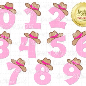 SVG Cowgirl Complete Number Set Birthday hat 1,2,3,4,5,6,7,8,9,0 Cut File for HTV Vinyl and Paper Scrapbooking png, eps, dxf, vector