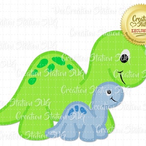 SVG 恐竜ママと赤ちゃんブラキオサウルス HTV ビニール用カット ファイル png、eps、dxf、ベクター