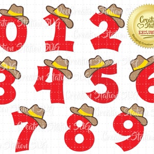 SVG Cowboy Komplette Zahlen Set Geburtstag Hut 1,2,3,4,5,5,6,7,8,9,0 Cut File für HTV Vinyl und Papier Scrapbooking png, eps, dxf, Vektor