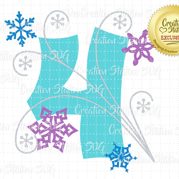 SVG 4 Frozen Snowflake Number four fourth 4th Birthday Cut File for HTV Vinyl and Paper Scrapbooking png, eps, dxf, vector