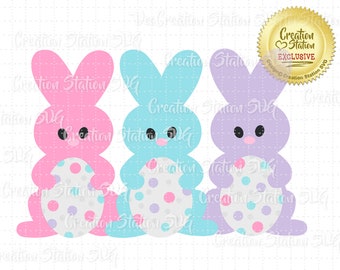 SVG Bunny with Easter Egg Trio Cut File for HTV Vinyl and Paper Scrapbooking png, eps, dxf, vector