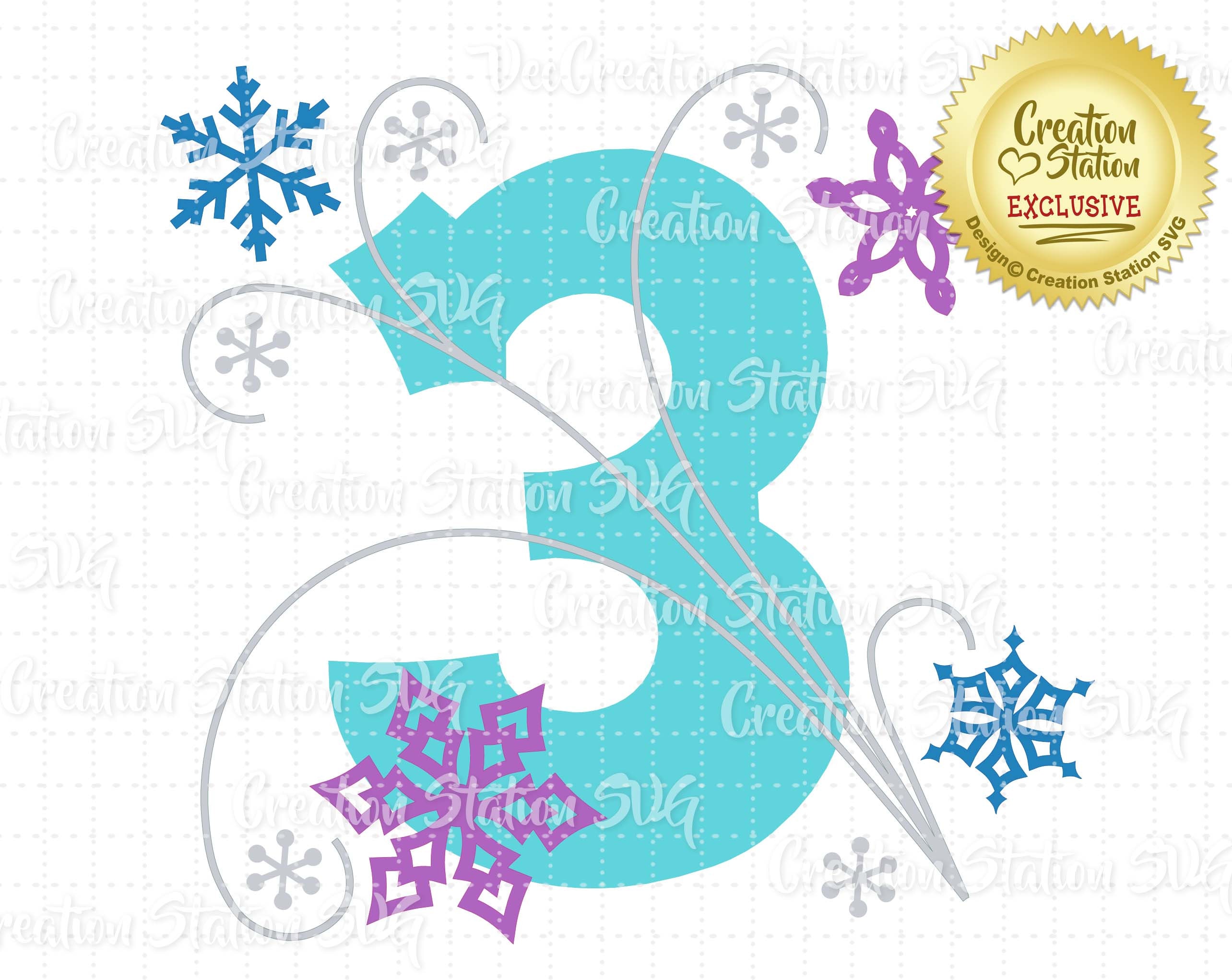 SVG 3 Frozen Snowflake Number Three Third 3rd Birthday Cut Etsy