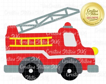 SVG Fire Truck Emergency Vehicle Cut File for HTV Vinyl png, eps, dxf, vector Baby Boy