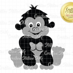 SVG Zoo Baby Gorilla Cut File for HTV Vinyl and Paper Scrapbooking png, eps, dxf, vector jungle safari animal