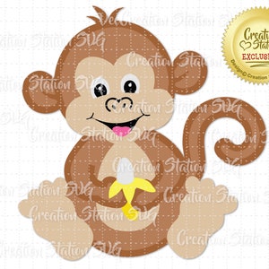 SVG Zoo Baby Monkey Cut File for HTV Vinyl and Paper Scrapbooking png, eps, dxf, vector Jungle animal