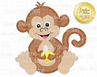 SVG Zoo Baby Monkey Cut File für HTV Vinyl und Papier Scrapbooking png, eps, dxf, Vektor Dschungel Tier