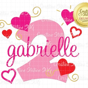SVG 2 Heart Number second two 2nd Birthday Cut File for HTV Vinyl and Paper Scrapbooking png, eps, dxf, vector