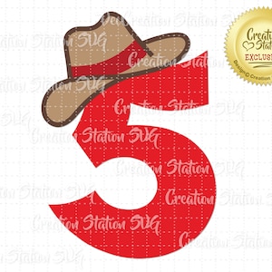 SVG 5 Cowboy Number five fifth 5th Birthday hat Cut File for HTV Vinyl and Paper Scrapbooking png, eps, dxf, vector