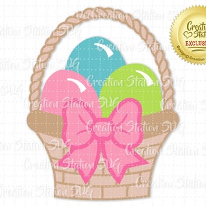 Cesta de Páscoa SVG com arquivo de corte de arco e ovos para HTV Vinil e papel png, eps, dxf, vetor
