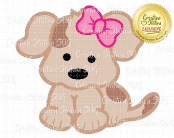 SVG Patch Puppy Girl Baby Animal Bow Dog Cut File für HTV Vinyl und Papier Scrapbooking png, eps, dxf, vektor