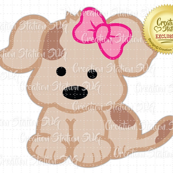 SVG Patch Puppy Girl Baby Animal Bow Dog Cut File for HTV Vinyl and Paper Scrapbooking png, eps, dxf, vector