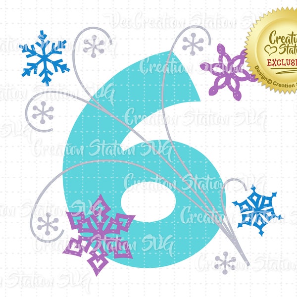 SVG 6 Frozen Snowflake Birthday Number six 6th sixth Cut File for HTV Vinyl and Paper Scrapbooking png, eps, dxf, vector
