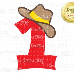 SVG 1 Cowboy Nummer eins 1. Geburtstag Hat Cut File für HTV Vinyl und Papier Scrapbooking png, eps, dxf, vektor