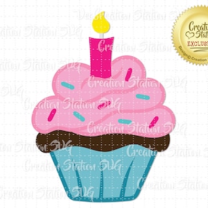 SVG Cupcake Bougie Anniversaire Bougie Fichier Coupé pour HTV Vinyle et Papier Scrapbooking png, eps, dxf, vecteur un premier heureux