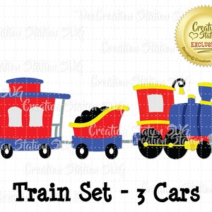 SVG Small Train Set Engine Tender Caboose Cut File for HTV Vinyl Paper Scrapbooking png, eps, dxf, vector Baby Boy