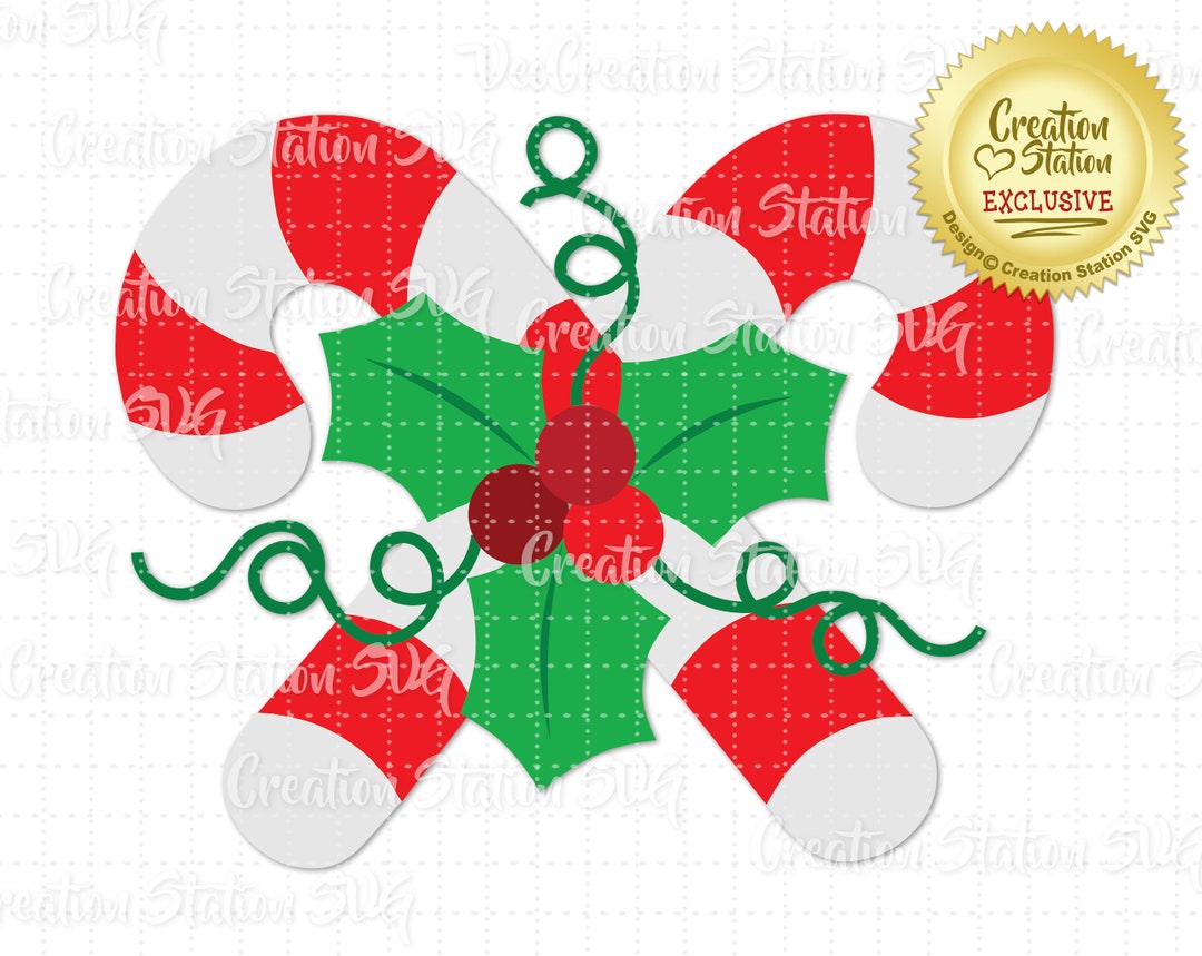 SVG Candy Cane With Holly Cut File for HTV Vinyl and Paper Scrapbooking ...