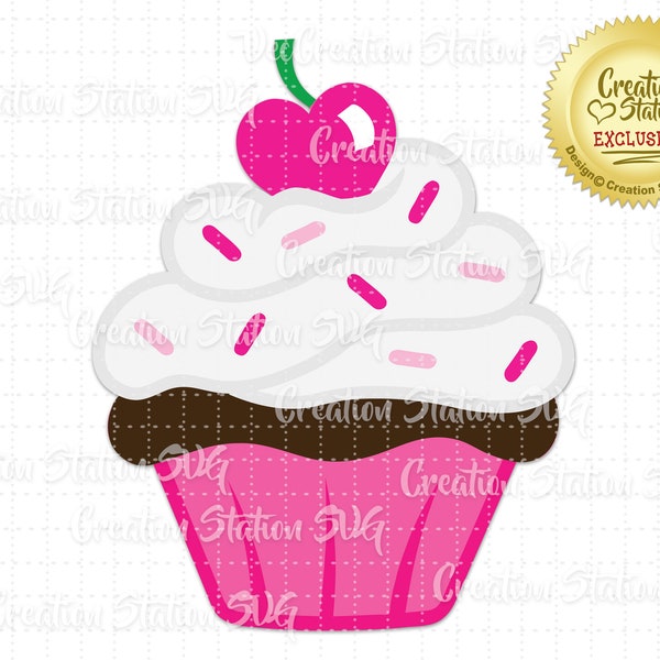 SVG Heart Cherry Cupcake with Sprinkles Cut File for HTV Vinyl png, eps, dxf, vector Valentine's Day