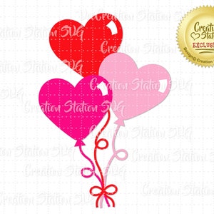 SVG Heart Balloons Stacked Trio Arquivo de corte de amor do dia dos namorados para vinil HTV png, eps, dxf, vetor