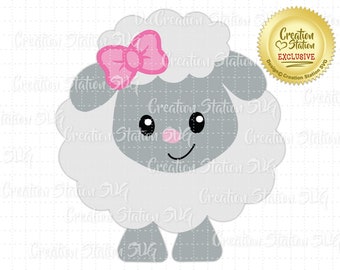 SVG Lamm Baby mit Schleife Mädchen Ostern Cut File für HTV Vinyl und Papier Scrapbooking png, eps, dxf, Vektor