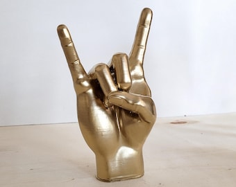 Metal Hand Rock Sign Sculpture | Handcrafted Rock and Roll Inspired Decor | Home and Office Decoration