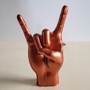 Copper | Metal Hand Rock Sign Sculpture | Handcrafted Rock and Roll Inspired Decor | Home and Office Decoration