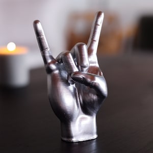 Metal Hand Rock Sign Sculpture | Handcrafted Rock and Roll Inspired Decor | Home and Office Decoration