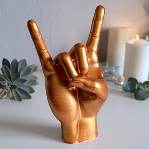 Metal Hand Rock Sign Sculpture | Handcrafted Rock and Roll Inspired Decor | Home and Office Decoration